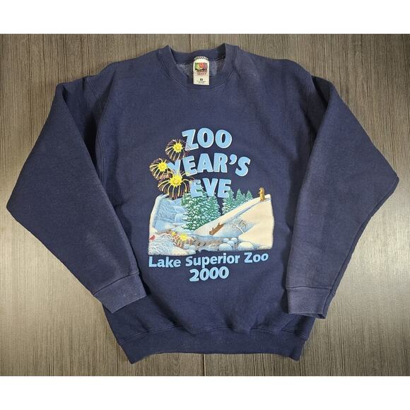 Fruit of the Loom Other - Vintage Lake Superior Zoo New Years Y2K Animal Print Sweatshirt Sz Medium